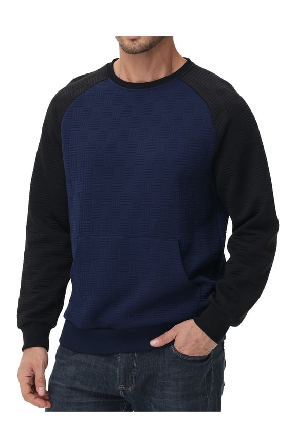 Zehisen Men's Lightweight Sweatshirts with Kangaroo Pocket Relaxed Fit Crew Neck Pullover Shirt Navy L