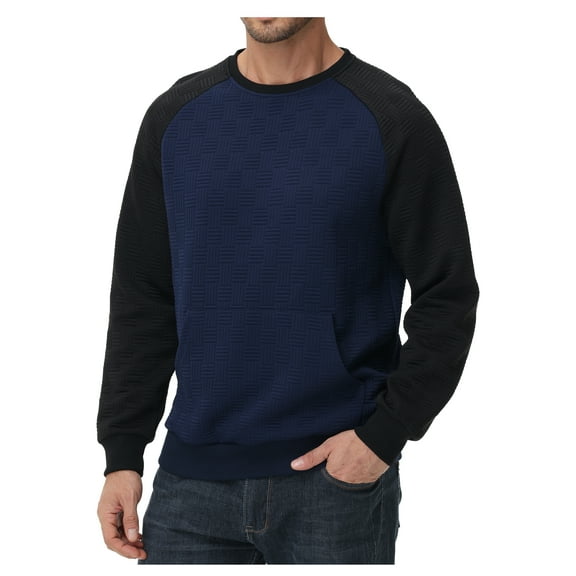 Taigaofy Men's Lightweight Sweatshirts with Kangaroo Pocket Relaxed Fit Crew Neck Pullover Shirt Navy XL