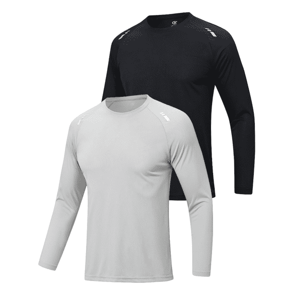 Taigaofy 2 Pack Men's Long Sleeve Workout Shirts Sun Protection Tee Moisture Wicking Quick Dry Athletic Gym Workout T Shirts Black Gray 2XL