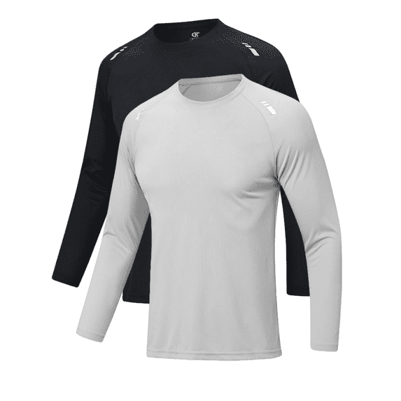 Taigaofy 2 Pack Men's Long Sleeve Workout Shirts Sun Protection Tee Moisture Wicking Quick Dry Athletic Gym Workout T Shirts Black Gray L