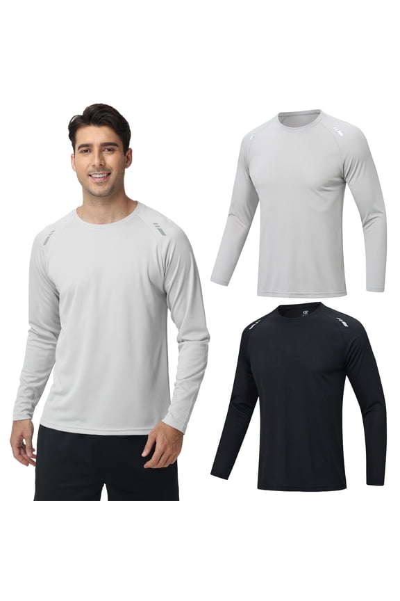 Men's 2 Pack Athletic Shirts Mesh Rash Guard Quick Dry Lightweight Long Sleeve Black Gray XL