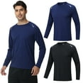 thumbnail image 1 of Taigaofy Men's 2 Pack Athletic Shirts Mesh Rash Guard Quick Dry Lightweight Long Sleeve Light Black Navy 2XL, 1 of 6