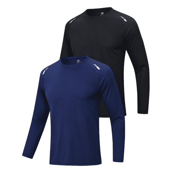 Mens Dry Fit Mesh Athletic Shirts 2 Pack ,Long Sleeve Shirts For Men,Rash Guard Dry Fit Workout Light Black Navy L
