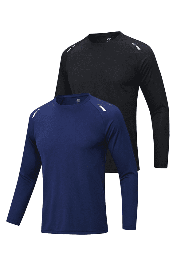 Mens Dry Fit Mesh Athletic Shirts 2 Pack ,Long Sleeve Shirts For Men,Rash Guard Dry Fit Workout Light Black Navy S