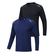 Mens Dry Fit Mesh Athletic Shirts 2 Pack ,Long Sleeve Shirts For Men,Rash Guard Dry Fit Workout Light Black Navy XL
