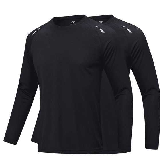 Taigaofy Men Workout Shirt Long Sleeve Rash Guard 2 Pack Quick Dry Mesh Athletic Shirt for Running Gym Training Black L