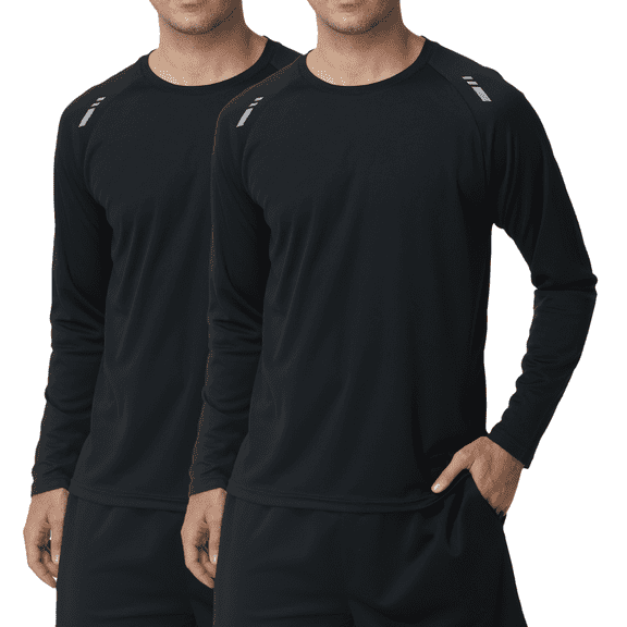 Taigaofy Men Workout Shirt Long Sleeve Rash Guard 2 Pack Quick Dry Mesh Athletic Shirt for Running Gym Training Black L