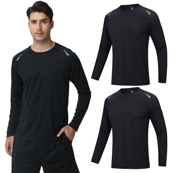 Taigaofy Men's 2 Pack Athletic Shirts Mesh Rash Guard Quick Dry Lightweight Long Sleeve Black M