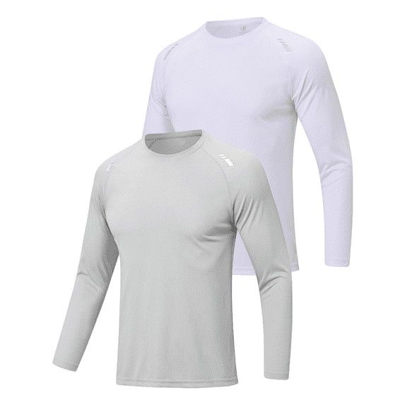 Mens Dry Fit Mesh Athletic Shirts 2 Pack ,Long Sleeve Shirts For Men,Rash Guard Dry Fit Workout White Gray XL