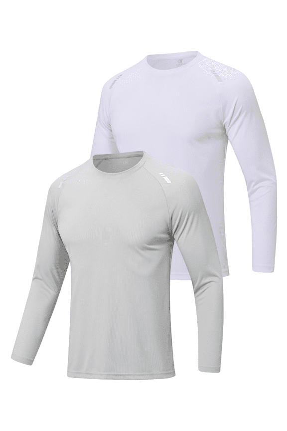 Mens Dry Fit Mesh Athletic Shirts 2 Pack ,Long Sleeve Shirts For Men,Rash Guard Dry Fit Workout White Gray XL