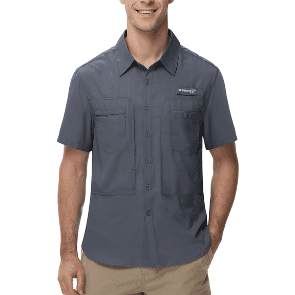 Taigaofy Men's UPF 50 Sun Protection Short Sleeve Safari Shirts Fishing Shirts Hiking Work Casual Shirt with Zipper Pocket, Gray 2XL