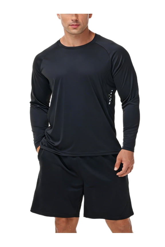 Men's Long Sleeve Shirt Rash Guard Swim Shirt UPF 50+ UV Protection Quick Dry Lightweight Running Athletic Swim Black XL