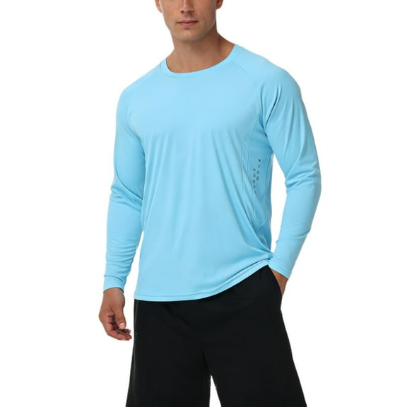 Taigaofy Men's Long Sleeve Shirt Rash Guard Swim Shirt UPF 50 UV Protection Quick Dry Lightweight Running Athletic Swim Blue L