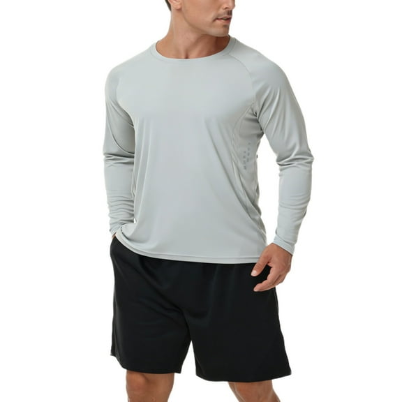 Taigaofy Men's Long Sleeve Shirt Rash Guard Swim Shirt UPF 50  UV Protection Quick Dry Lightweight Running Athletic Swim Grey L