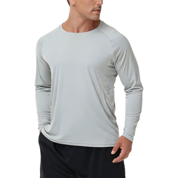 Zehisen Men's Long Sleeve Shirt Rash Guard Swim Shirt UPF 50+ UV Protection Quick Dry Lightweight Running Athletic Swim Grey M