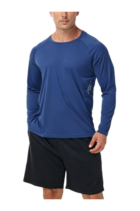 Men's Long Sleeve Shirt Rash Guard Swim Shirt UPF 50+ UV Protection Quick Dry Lightweight Running Athletic Swim Navy L