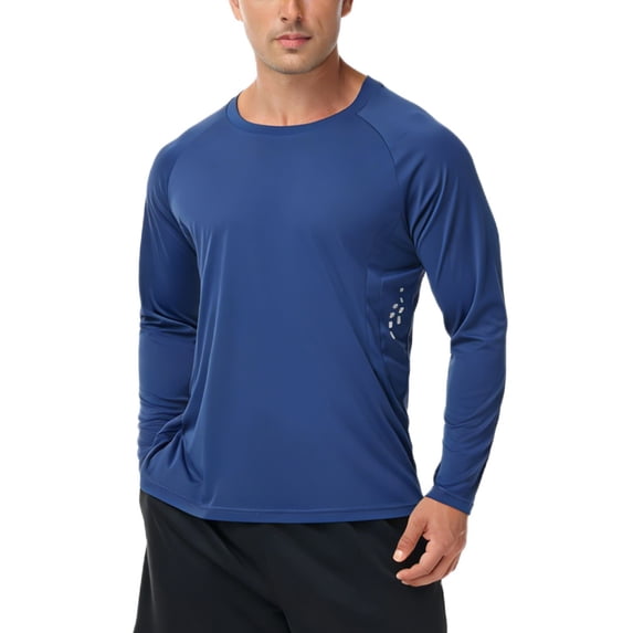 Zehisen Men's Long Sleeve Shirt Rash Guard Swim Shirt UPF 50+ UV Protection Quick Dry Lightweight Running Athletic Swim Navy L