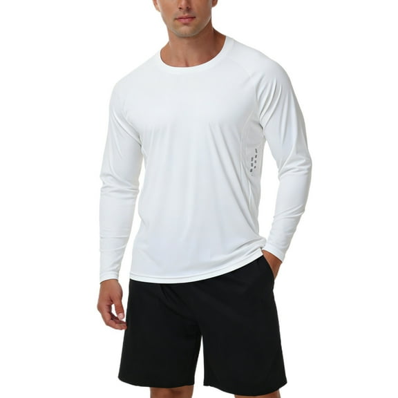 Taigaofy Men's Long Sleeve Shirt Rash Guard Swim Shirt UPF 50  UV Protection Quick Dry Lightweight Running Athletic Swim White M
