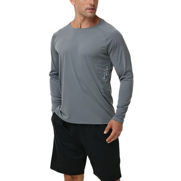Taigaofy Men's Long Sleeve Shirt Rash Guard Swim Shirt UPF 50  UV Protection Quick Dry Lightweight Running Athletic Swim Darkgery L