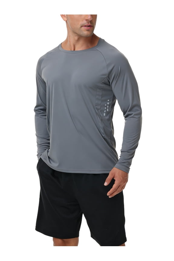 Men's Long Sleeve Shirt Rash Guard Swim Shirt UPF 50+ UV Protection Quick Dry Lightweight Running Athletic Swim Darkgery L