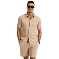 thumbnail image 1 of Mens Summer Outfit 2 Piece Beach Shirt Shorts Set Coconut Button Casual Vacation Summer Set Light Khaki S, 1 of 7