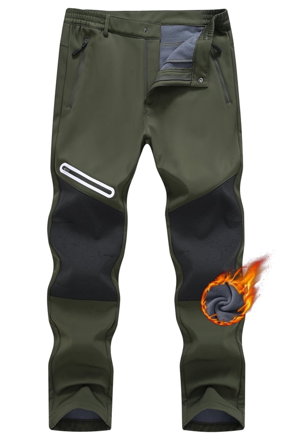 Taigaofy Men's Winter Fleece Lined Hiking Pants With Zip Pockets Waterproof Quick-Dry Travel Fishing Work Outdoor Pants Upgraded Army Green 38
