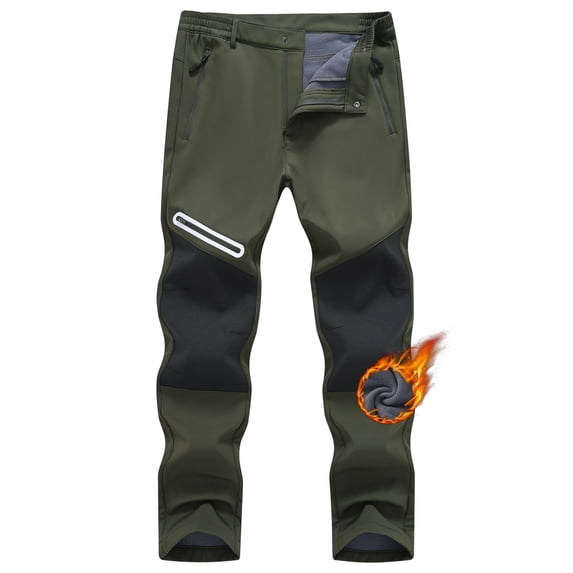 Taigaofy Men's Winter Fleece Lined Hiking Pants With Zip Pockets Waterproof Quick-Dry Travel Fishing Work Outdoor Pants Upgraded Army Green M