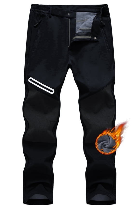 Taigaofy Men's Winter Fleece Lined Hiking Pants With Zip Pockets Waterproof Quick-Dry Travel Fishing Work Outdoor Pants Upgraded Black 34