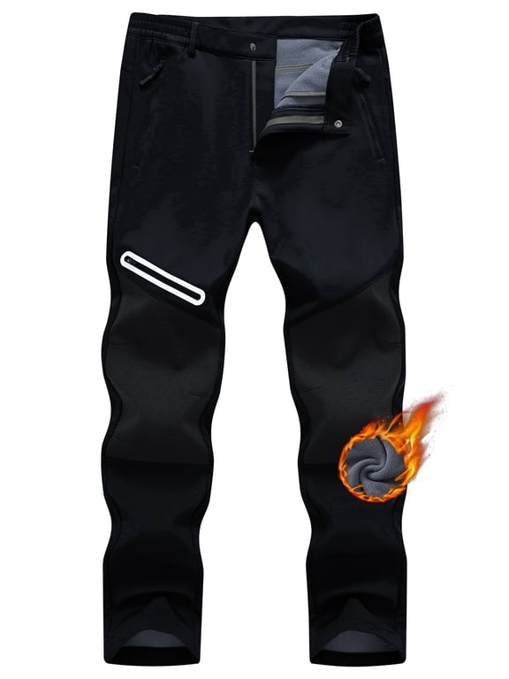 Taigaofy Men's Winter Fleece Lined Hiking Pants With Zip Pockets Waterproof Quick-Dry Travel Fishing Work Outdoor Pants Upgraded Black 30