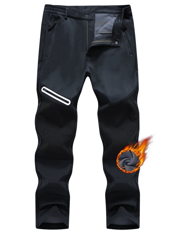Taigaofy Men's Winter Fleece Lined Hiking Pants With Zip Pockets Waterproof Quick-Dry Travel Fishing Work Outdoor Pants Upgraded Deep Gray 36