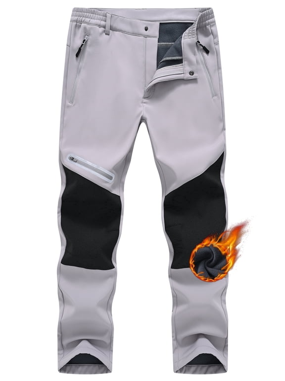 Taigaofy Men's Winter Fleece Lined Hiking Pants With Zip Pockets Waterproof Quick-Dry Travel Fishing Work Outdoor Pants Upgraded Light Gray 36