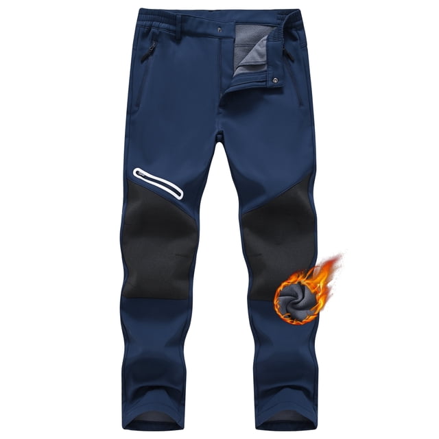 Taigaofy Men's Winter Fleece Lined Hiking Pants With Zip Pockets Waterproof Quick-Dry Travel Fishing Work Outdoor Pants Upgraded Navy L