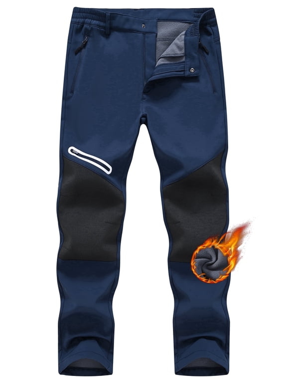 Taigaofy Men's Winter Fleece Lined Hiking Pants With Zip Pockets Waterproof Quick-Dry Travel Fishing Work Outdoor Pants Upgraded Navy 30
