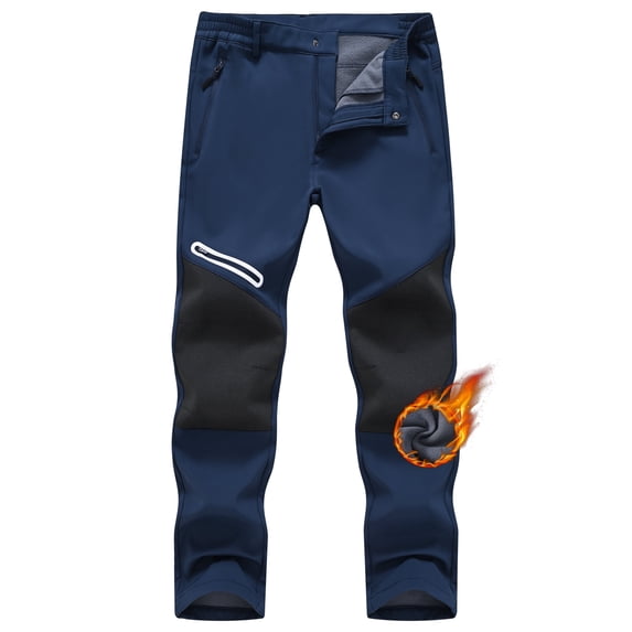 Taigaofy Men's Winter Fleece Lined Hiking Pants With Zip Pockets Waterproof Quick-Dry Travel Fishing Work Outdoor Pants Upgraded Navy S