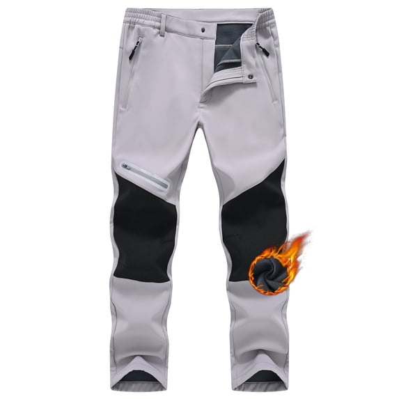 Taigaofy Men's Winter Fleece Lined Hiking Pants With Zip Pockets Waterproof Quick-Dry Travel Fishing Work Outdoor Pants Upgraded Upgraded Light Gray 38