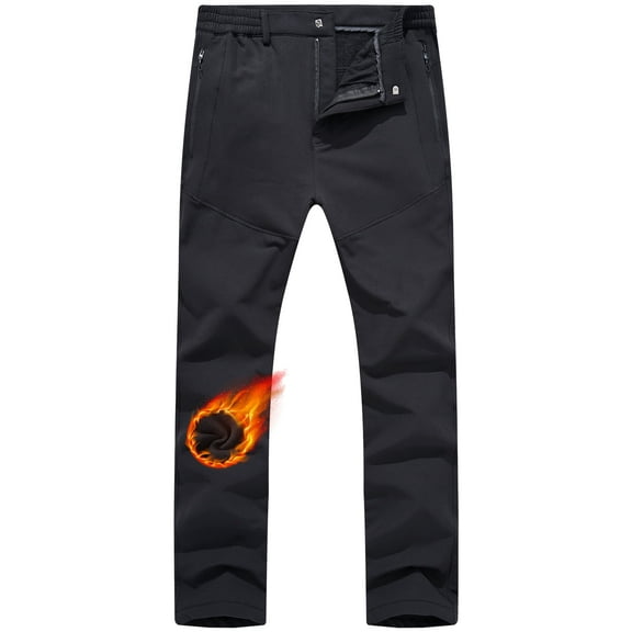 Taigaofy Men's Winter Fleece Lined Hiking Pants With Zip Pockets Waterproof Quick-Dry Travel Fishing Work Outdoor Pants Black L