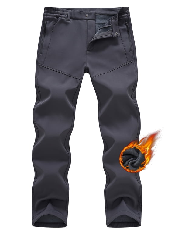 Taigaofy Men's Winter Fleece Lined Hiking Pants With Zip Pockets Waterproof Quick-Dry Travel Fishing Work Outdoor Pants Gray L