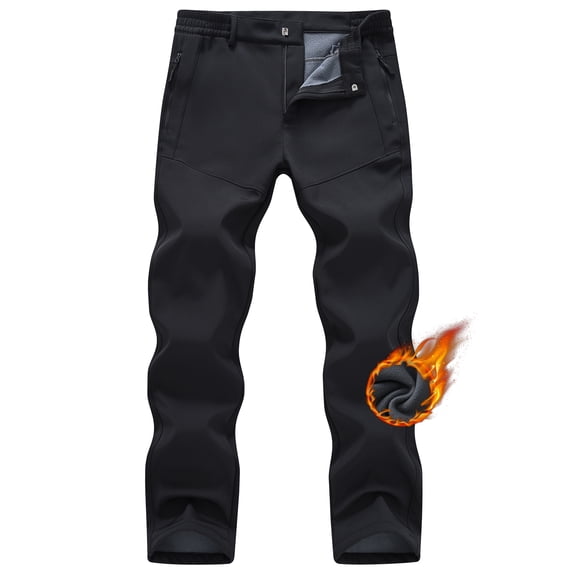Taigaofy Men's Winter Fleece Lined Hiking Pants With Zip Pockets Waterproof Quick-Dry Travel Fishing Work Outdoor Pants Black L