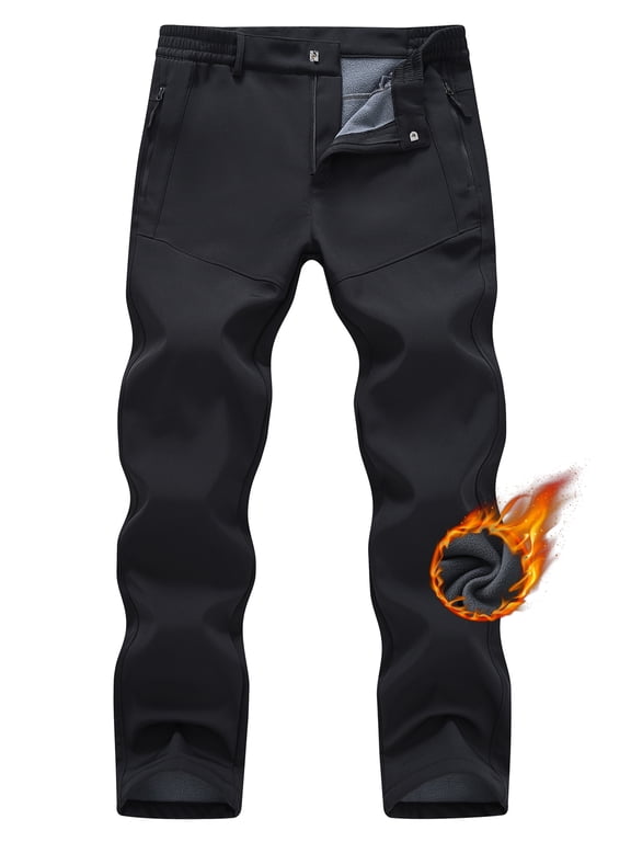 Taigaofy Men's Winter Fleece Lined Hiking Pants With Zip Pockets Waterproof Quick-Dry Travel Fishing Work Outdoor Pants Black L