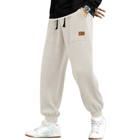 Taigaofy Mens Sweatpants Elastic Waist Drawstring Baggy Tapered Pants With Pockets Apricot L