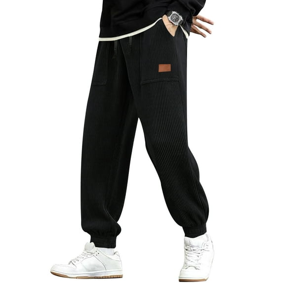 Taigaofy Mens Sweatpants Elastic Waist Drawstring Baggy Tapered Pants With Pockets Black L