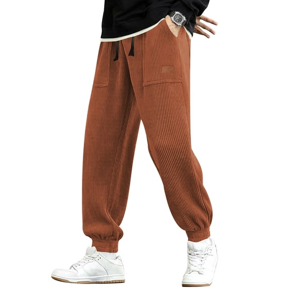 Taigaofy Mens Sweatpants Elastic Waist Drawstring Baggy Tapered Pants With Pockets Dark Brown 2XL