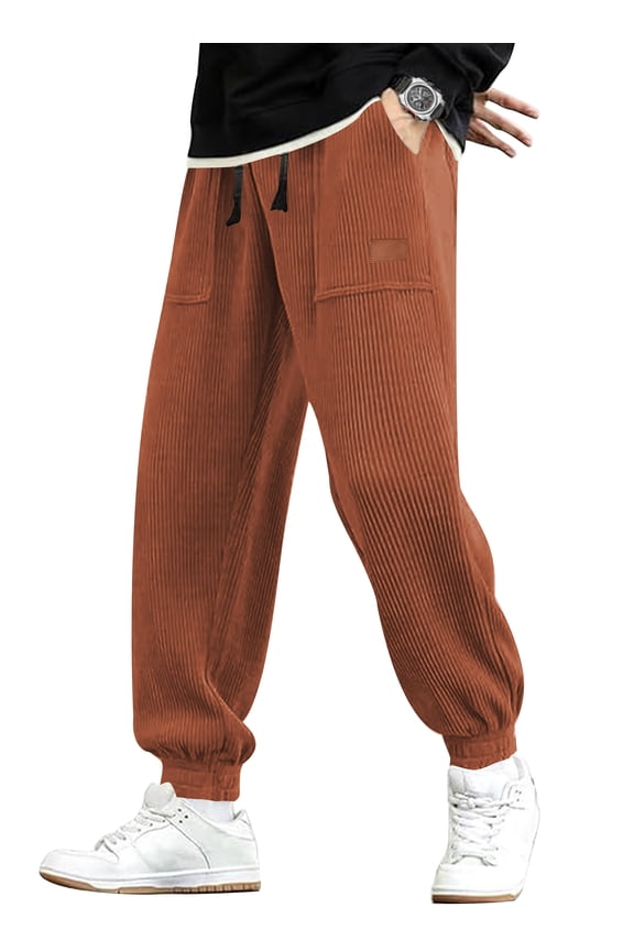 Mens Sweatpants Elastic Waist Drawstring Baggy Tapered Pants With Pockets Dark Brown L