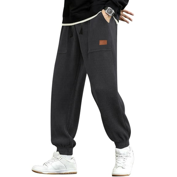 Taigaofy Mens Sweatpants Elastic Waist Drawstring Baggy Tapered Pants With Pockets Gray L