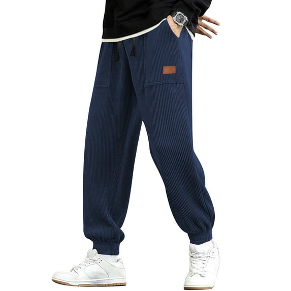 Taigaofy Mens Sweatpants Elastic Waist Drawstring Baggy Tapered Pants With Pockets Navy L