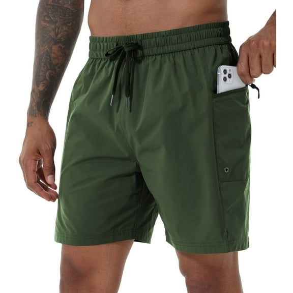 Taigaofy Mens Swim Trunks Short Quick Dry Sports Shorts with Mesh Lining and Zipper Pockets Armygreen 34