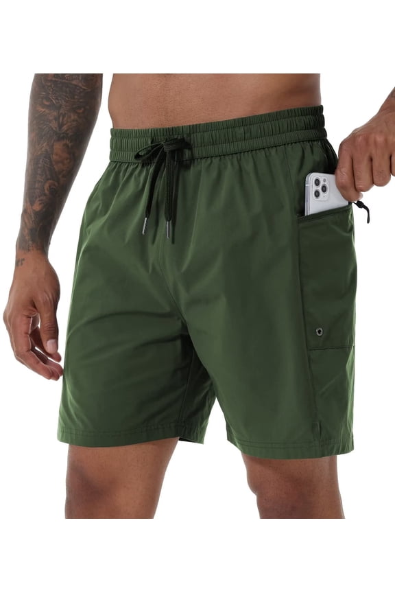 Mens Swim Trunks Short Quick Dry Sports Shorts with Mesh Lining and Zipper Pockets Armygreen 34