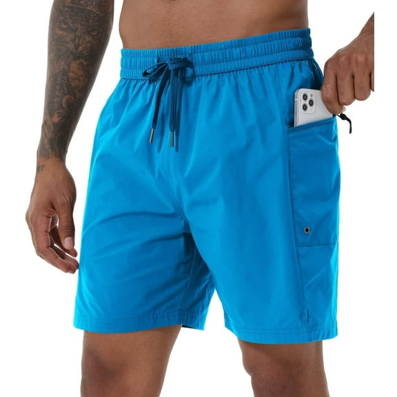 Taigaofy Mens Swim Trunks Short Quick Dry Sports Shorts with Mesh Lining and Zipper Pockets Blue 34