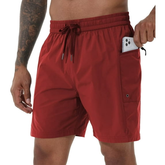 Taigaofy Mens Swim Trunks Short Quick Dry Sports Shorts with Mesh Lining and Zipper Pockets Winered 30