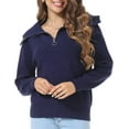 thumbnail image 1 of Taigaofy Women's Half Zip Sweaters Casual Long Sleeve V-Neck Collar Ribbed Knitted Slouchy Pullover Tops Navy L, 1 of 7